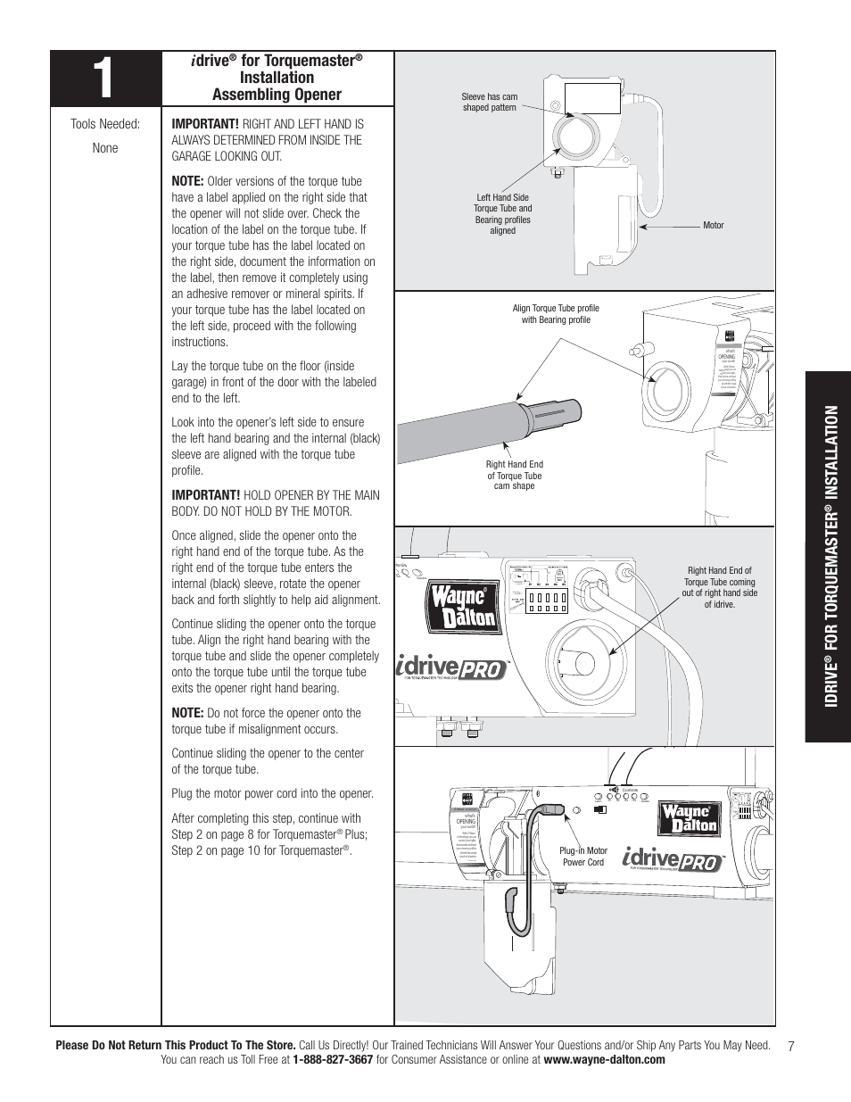 I drive, For torquemaster, Installation assembling opener | Idrive, Inst alla tion, Important, Tools needed: none, Plus; step 2 on page 10 for torquemaster | Wayne-Dalton IDRIVE PRO 3790-Z User Manual | Page 13 / 52