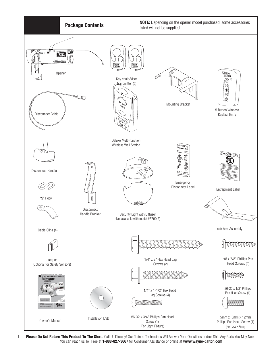 Package contents | Wayne-Dalton IDRIVE PRO 3790-Z User Manual | Page 2 / 52