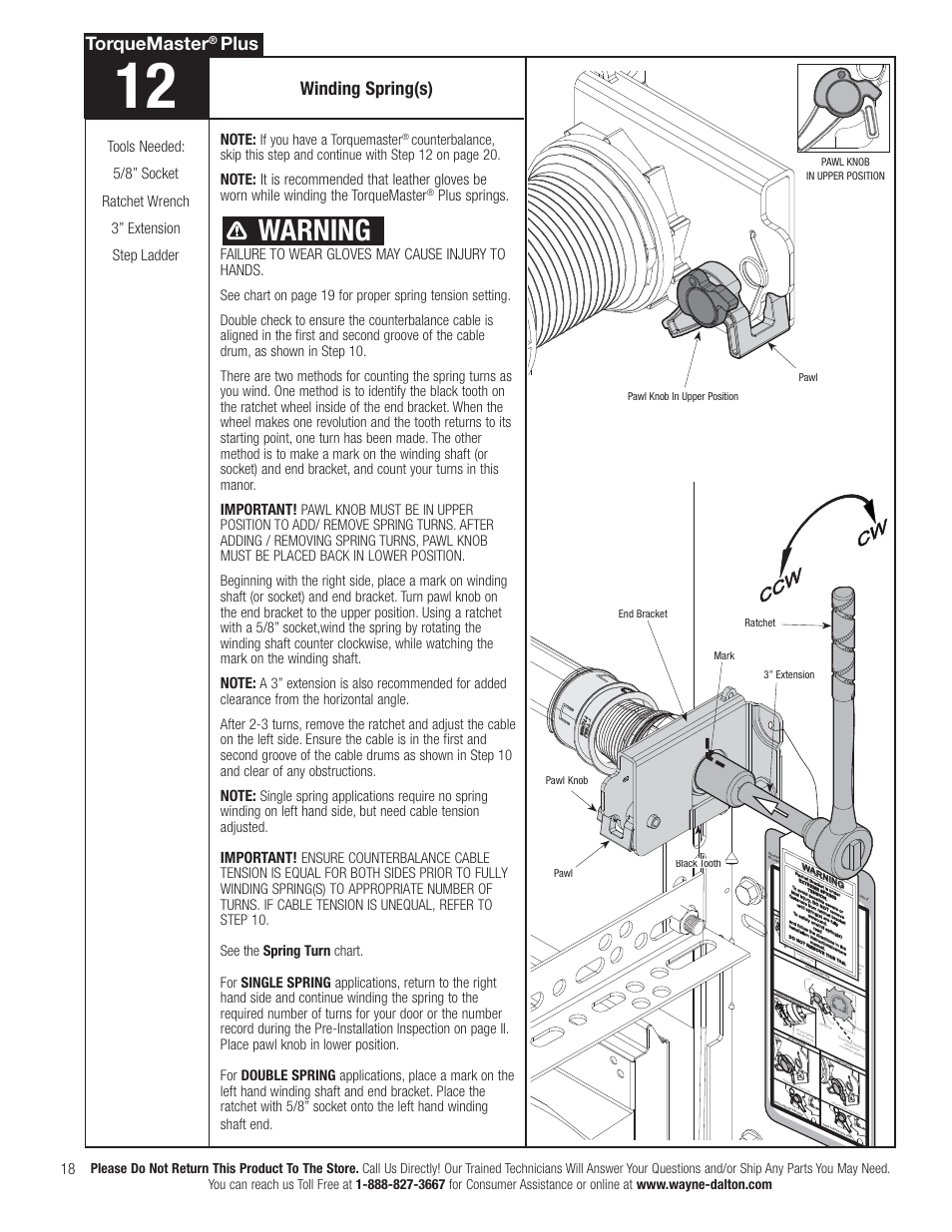 Warning, Winding spring(s), Torquemaster | Plus, Important, If you have a torquemaster | Wayne-Dalton IDRIVE PRO 3790-Z User Manual | Page 24 / 52