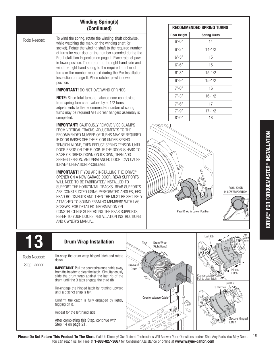 Idrive, For torquemaster, Inst alla tion | Winding spring(s) (continued), Drum wrap installation | Wayne-Dalton IDRIVE PRO 3790-Z User Manual | Page 25 / 52