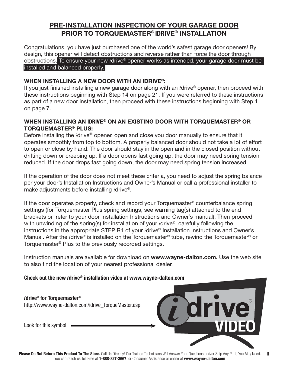 Idrive, Installation | Wayne-Dalton IDRIVE PRO 3790-Z User Manual | Page 3 / 52