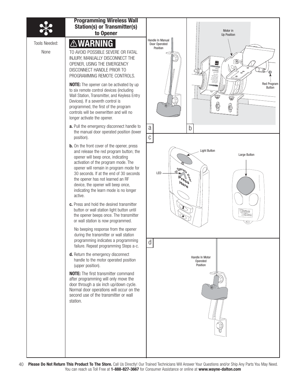 Warning, Ab c d | Wayne-Dalton IDRIVE PRO 3790-Z User Manual | Page 46 / 52