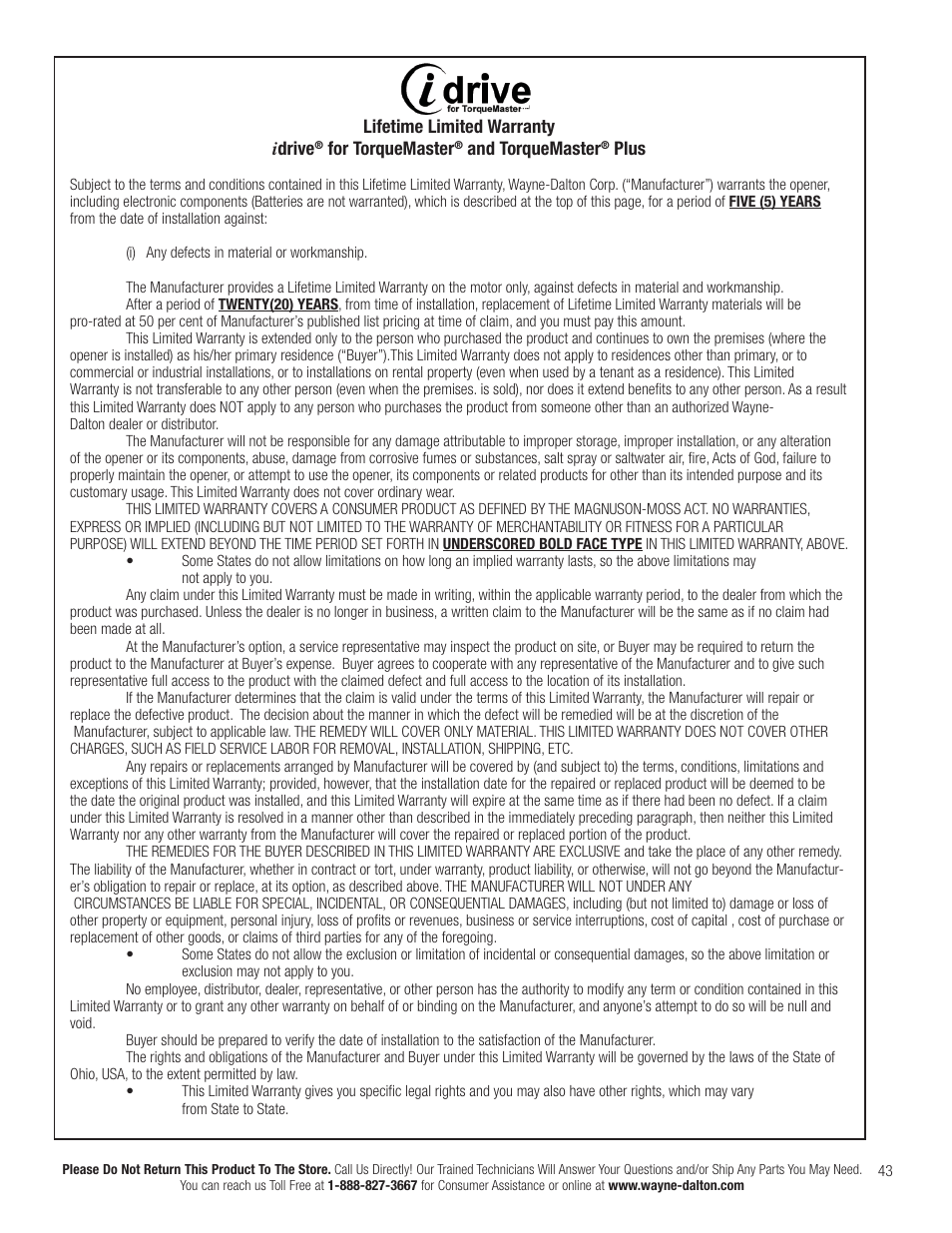 Wayne-Dalton IDRIVE PRO 3790-Z User Manual | Page 49 / 52