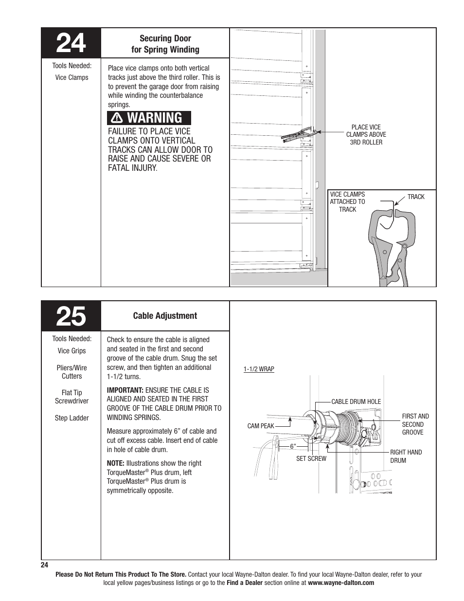 Warning | Wayne-Dalton TORQUEMASTER 6100 User Manual | Page 24 / 36