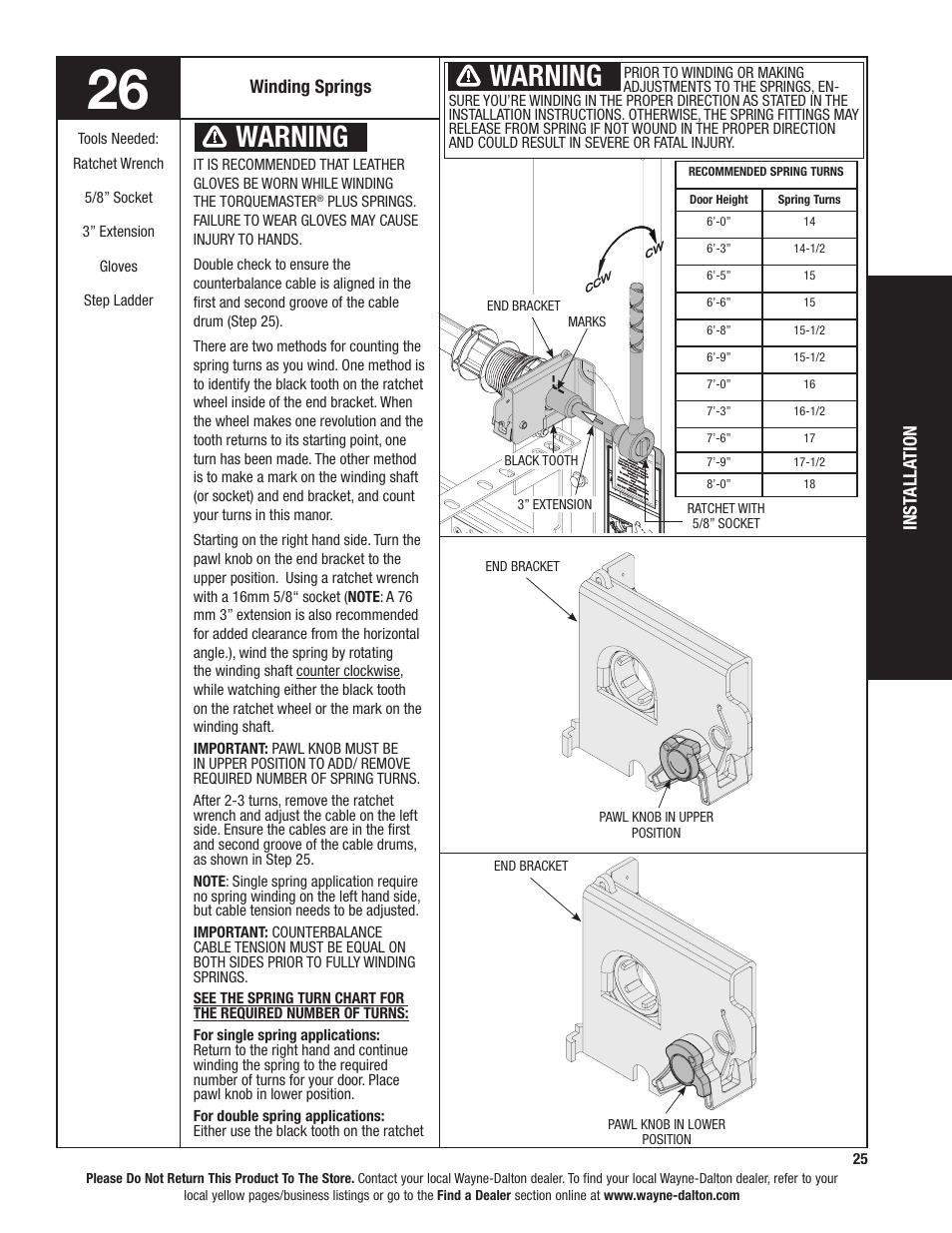 Warning | Wayne-Dalton TORQUEMASTER 6100 User Manual | Page 25 / 36