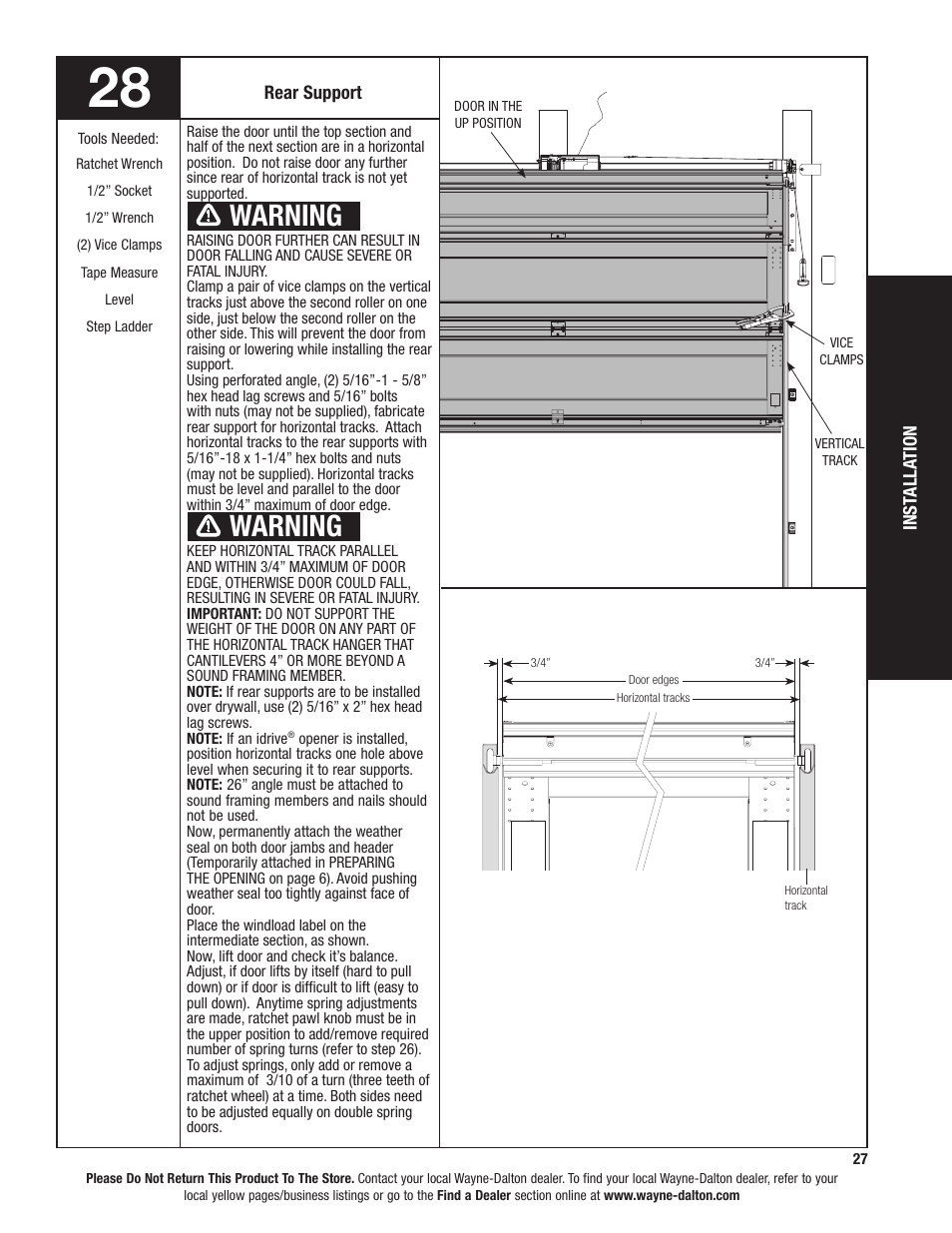 Warning | Wayne-Dalton TORQUEMASTER 6100 User Manual | Page 27 / 36