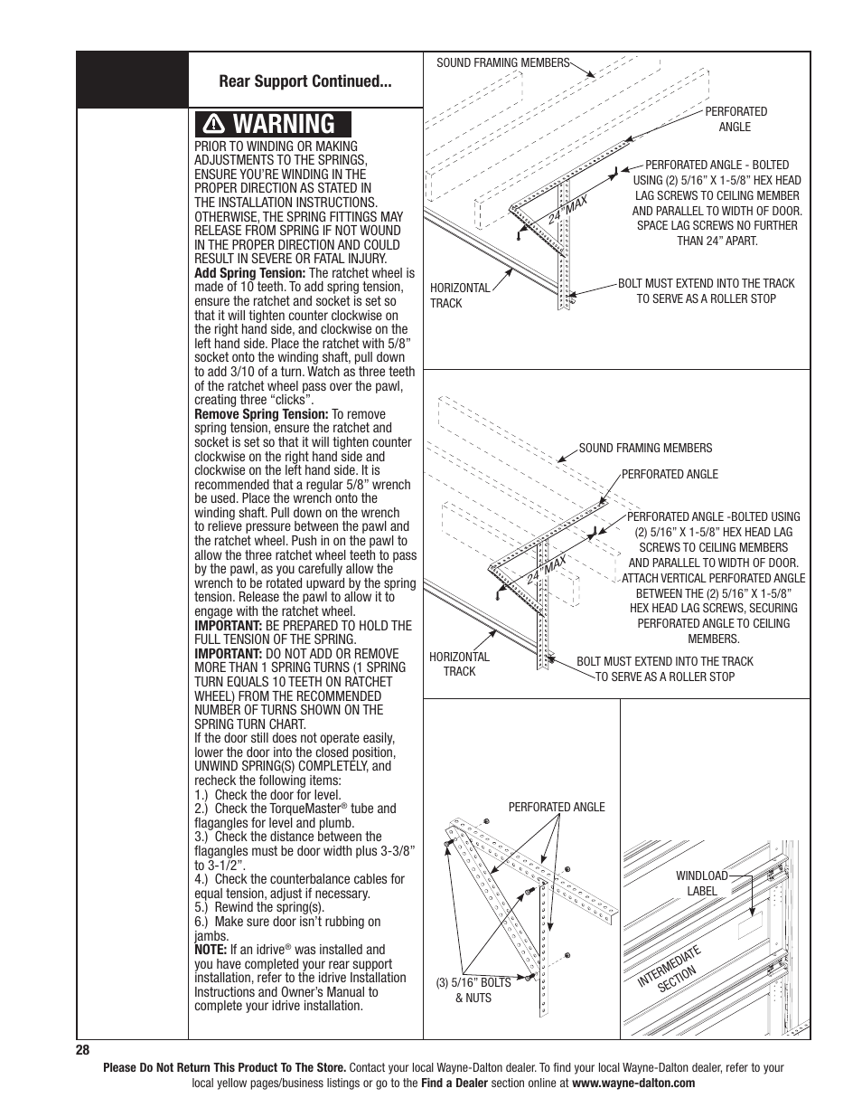 Warning | Wayne-Dalton TORQUEMASTER 6100 User Manual | Page 28 / 36