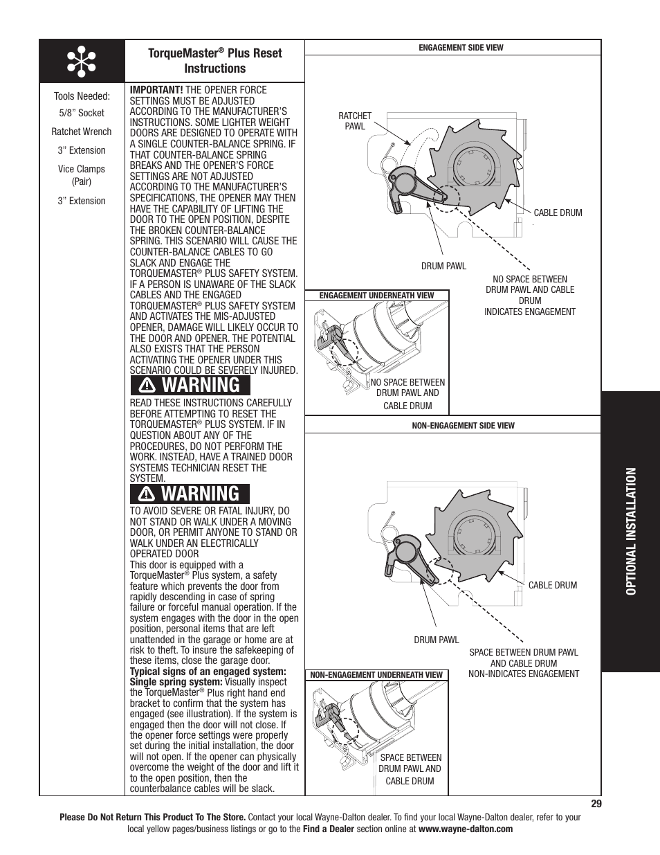Warning | Wayne-Dalton TORQUEMASTER 6100 User Manual | Page 29 / 36