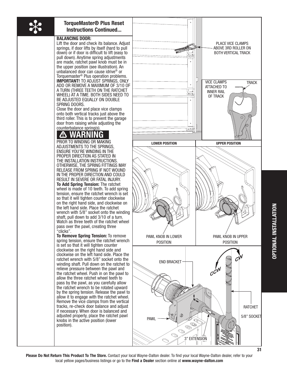 Warning | Wayne-Dalton TORQUEMASTER 6100 User Manual | Page 31 / 36