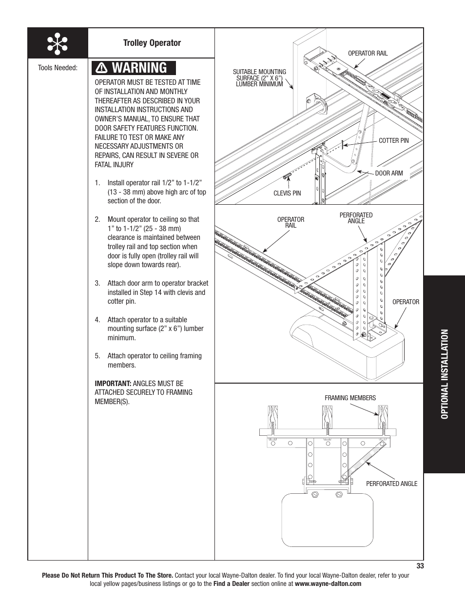 Warning | Wayne-Dalton TORQUEMASTER 6100 User Manual | Page 33 / 36