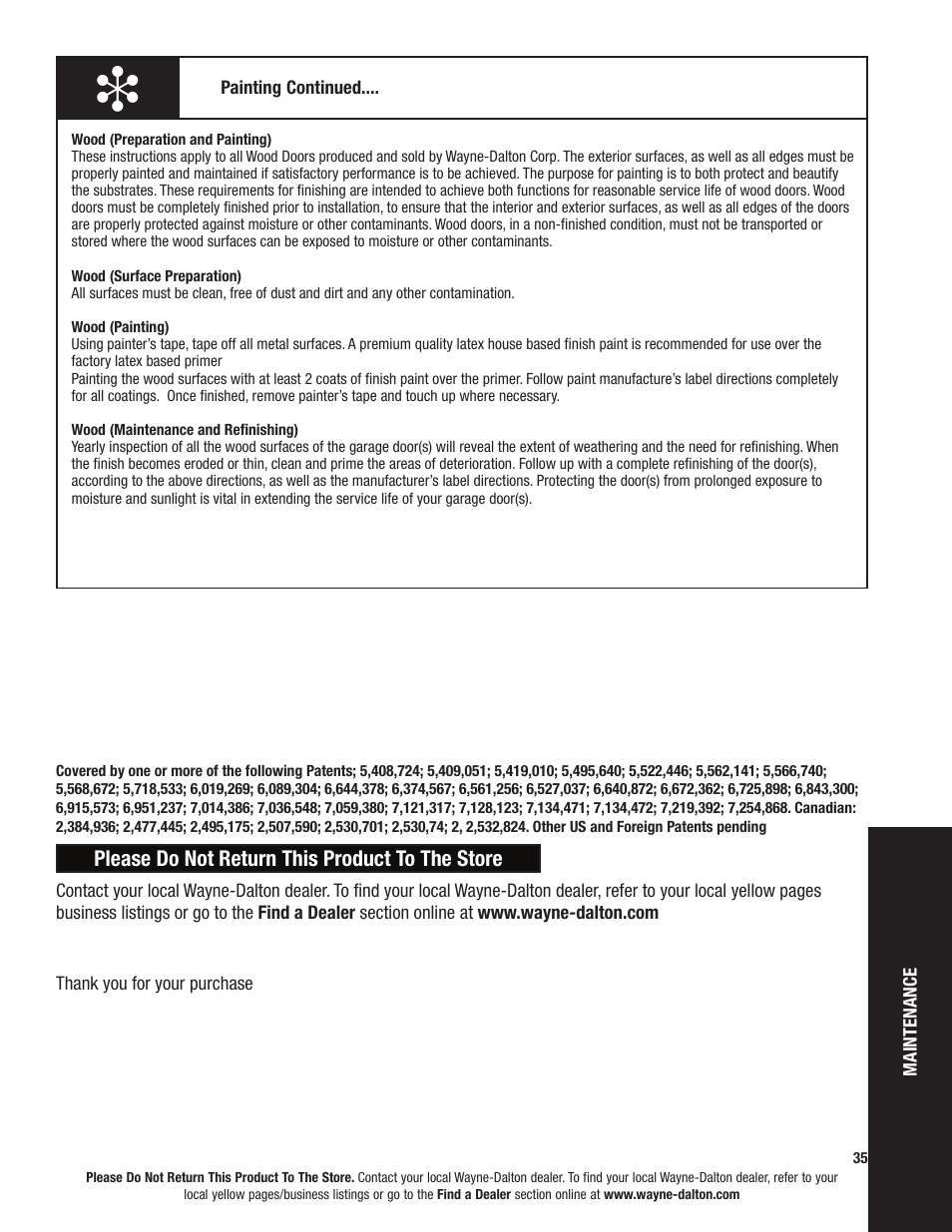 Please do not return this product to the store | Wayne-Dalton TORQUEMASTER 6100 User Manual | Page 35 / 36