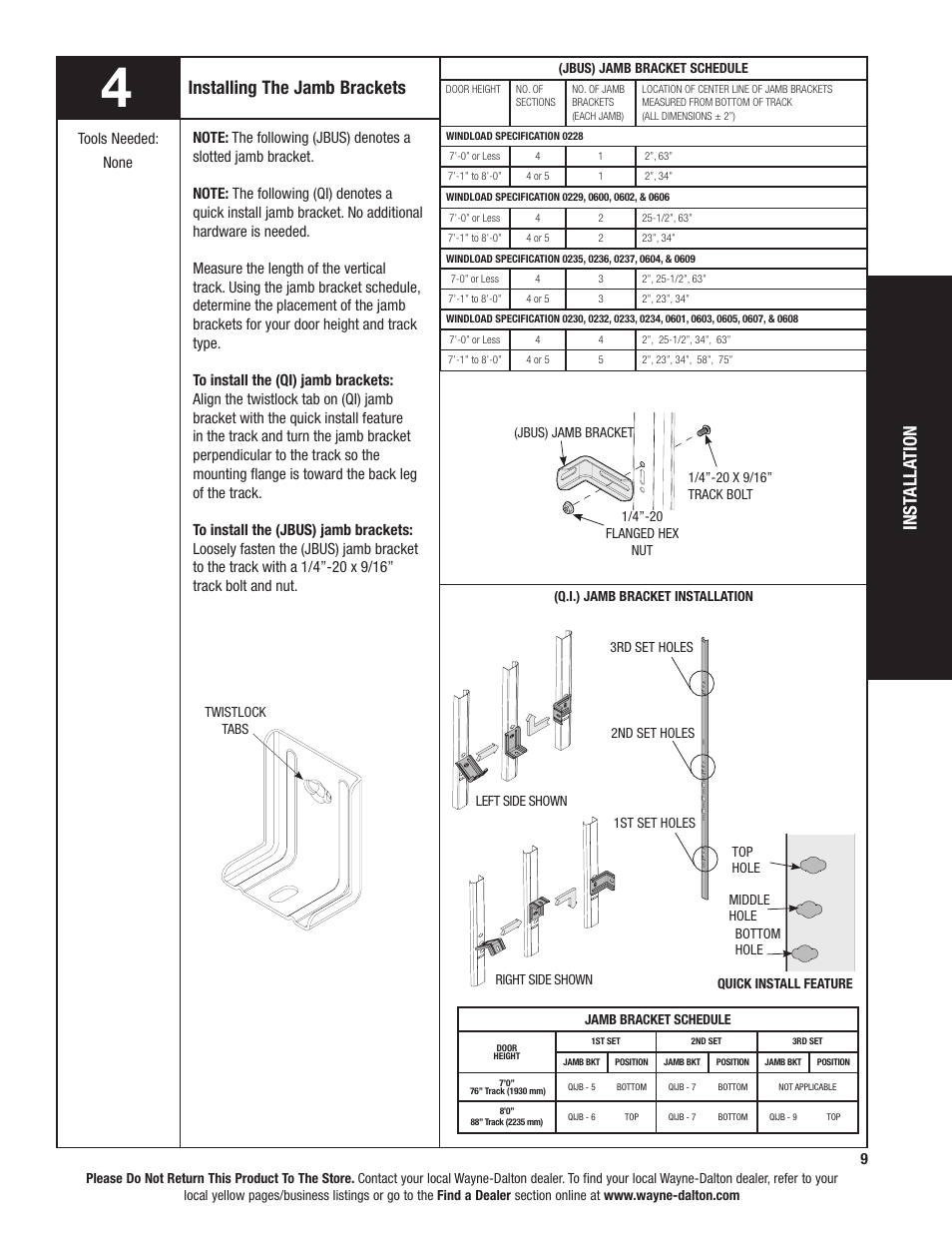 Installing the jamb brackets, Inst all ation | Wayne-Dalton TORQUEMASTER 6100 User Manual | Page 9 / 36