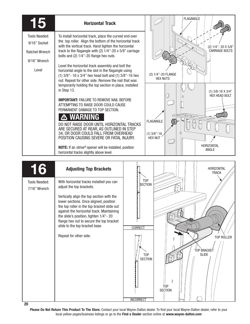 Warning | Wayne-Dalton 8000 SERIES 46 User Manual | Page 20 / 38