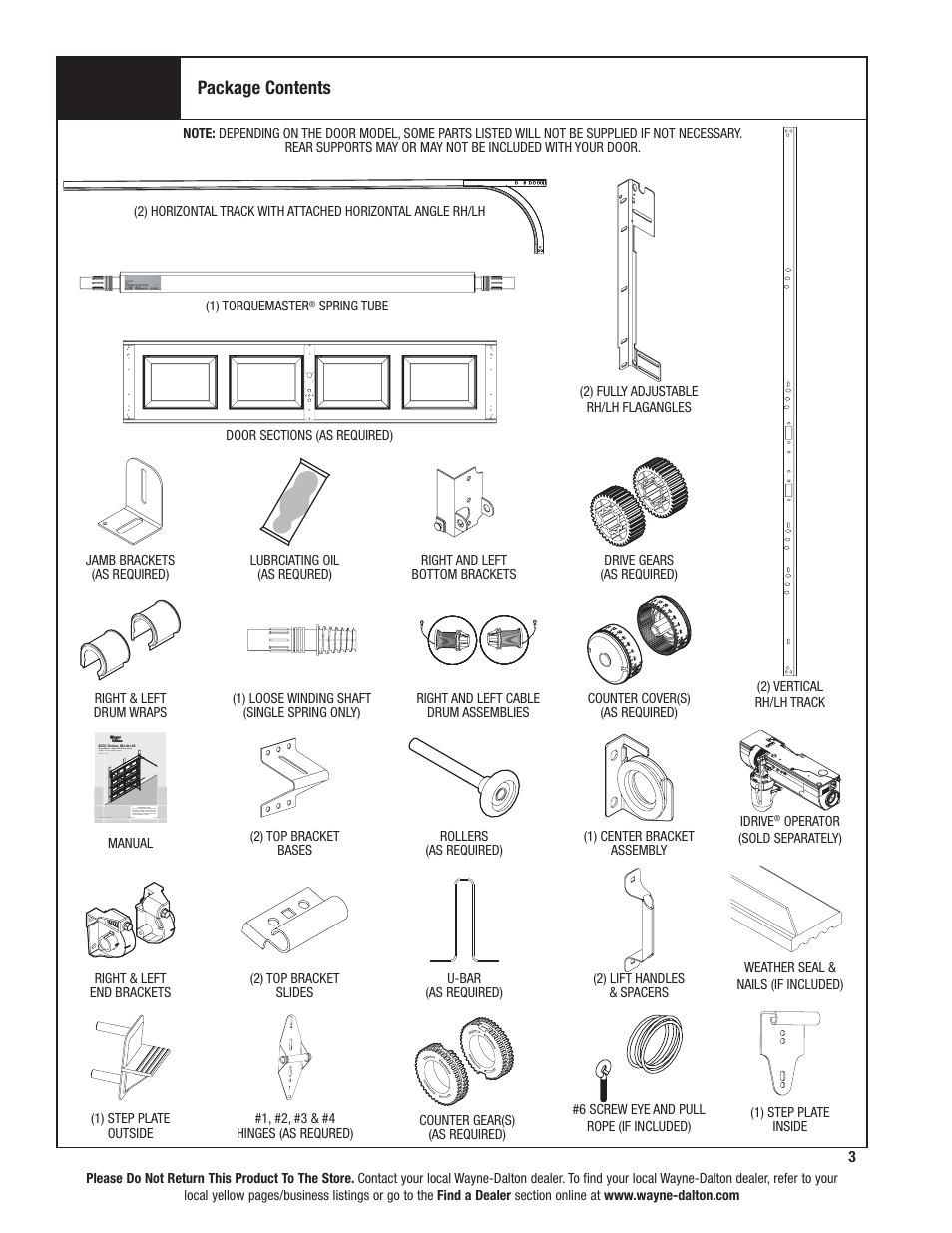 Package contents | Wayne-Dalton 8000 SERIES 46 User Manual | Page 3 / 38