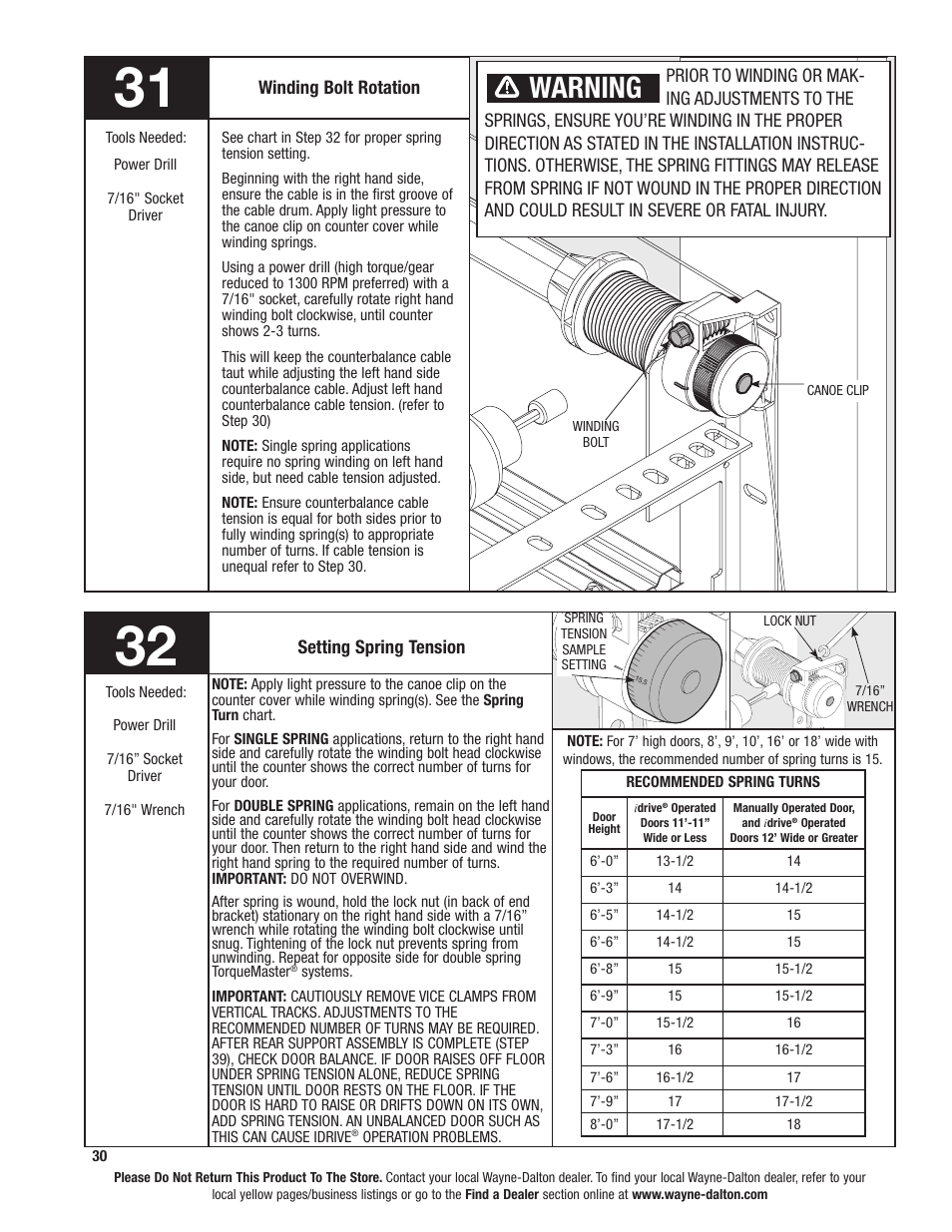 Warning | Wayne-Dalton 8000 SERIES 46 User Manual | Page 30 / 38