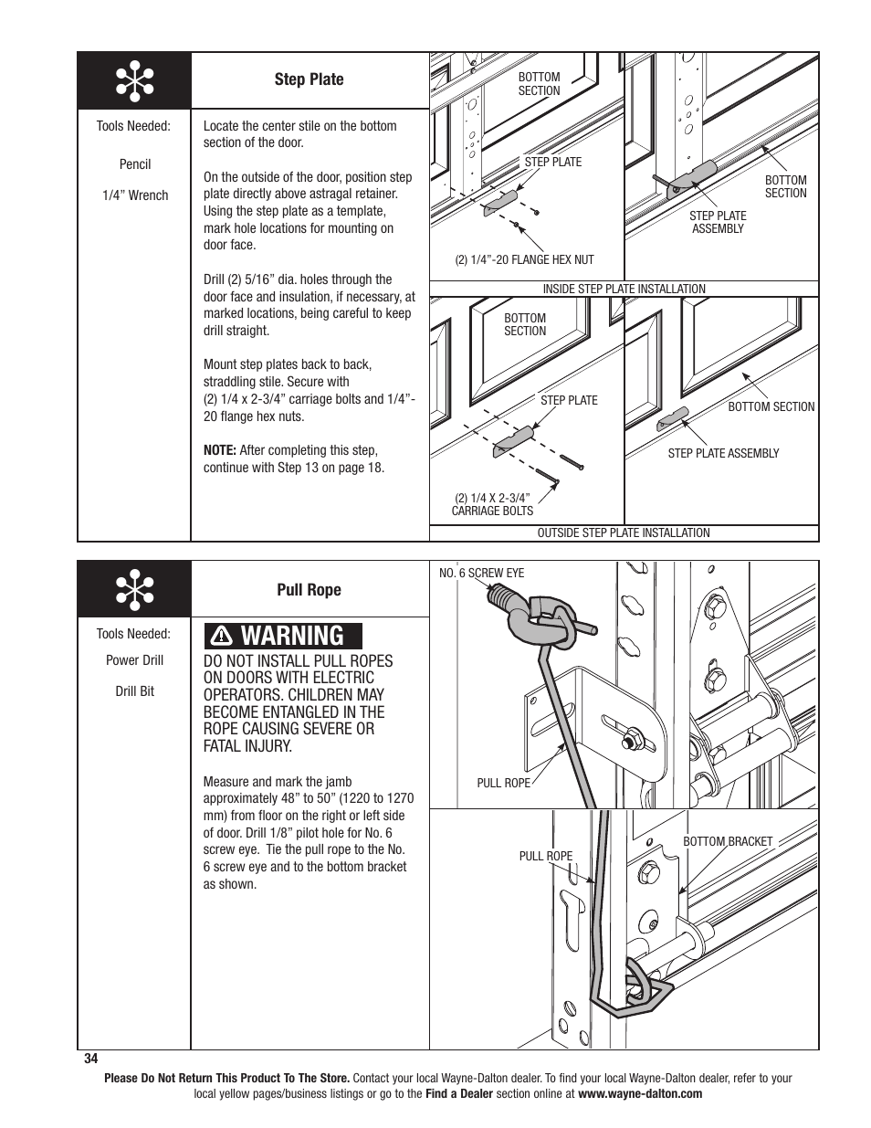 Warning | Wayne-Dalton 8000 SERIES 46 User Manual | Page 34 / 38