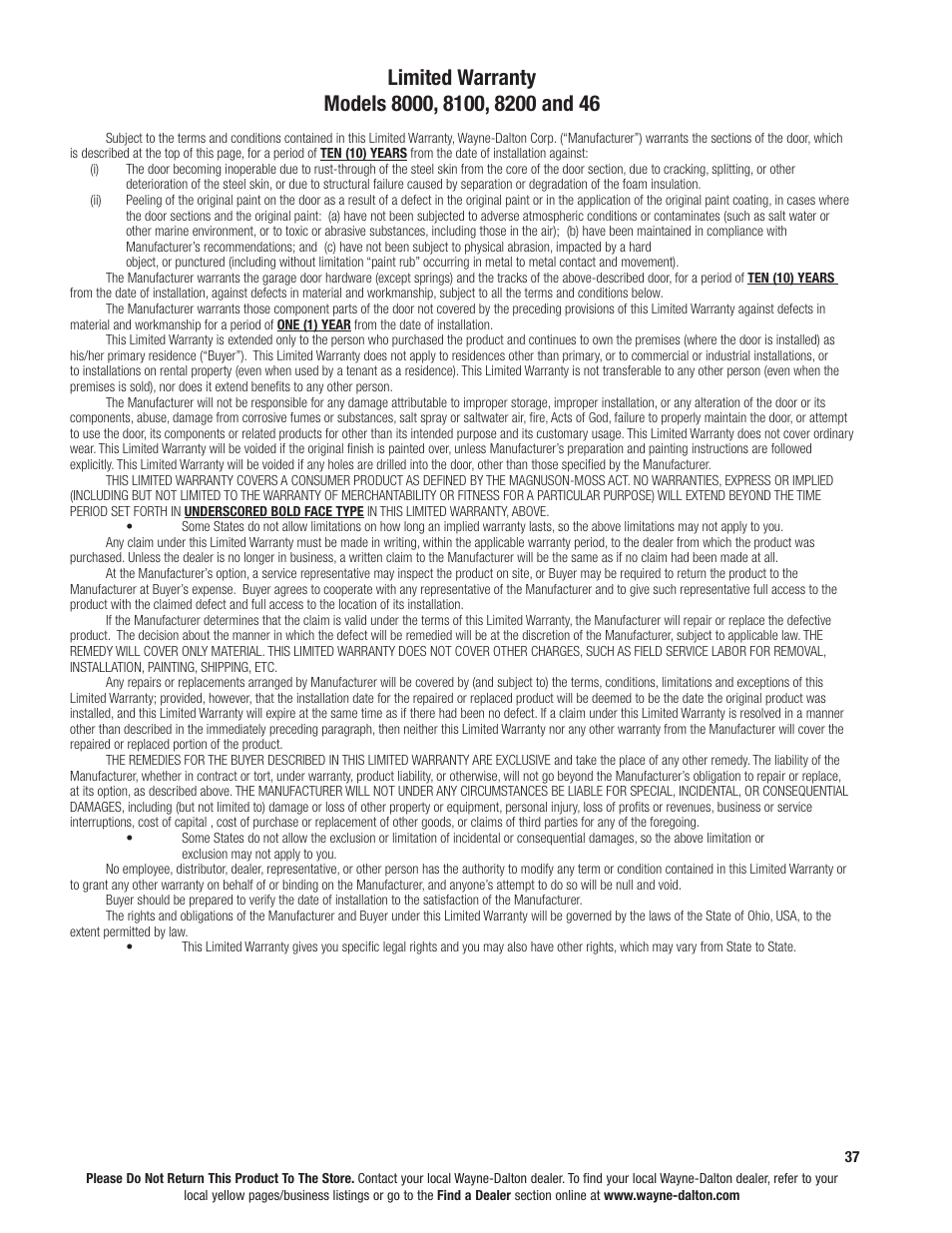 Wayne-Dalton 8000 SERIES 46 User Manual | Page 37 / 38