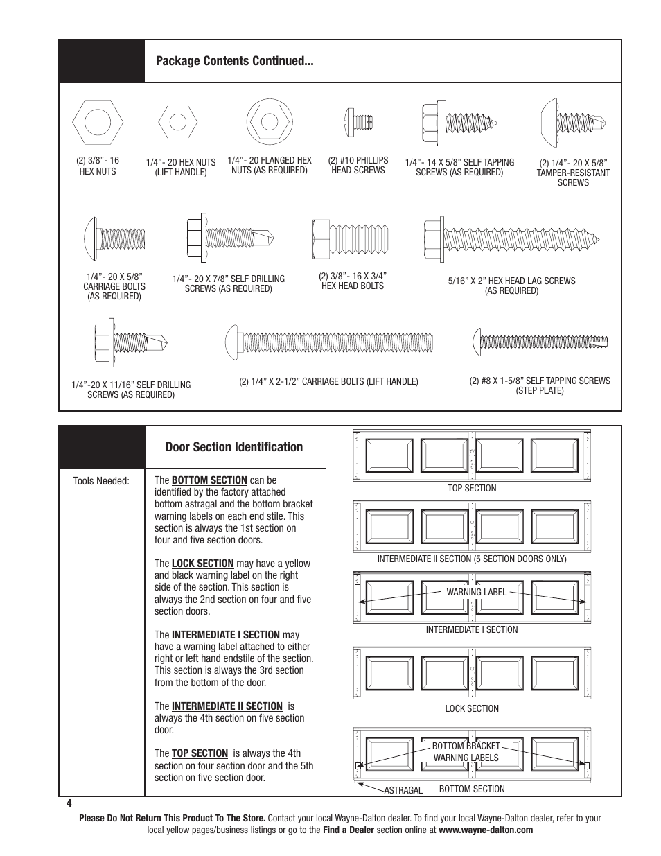 Package contents continued | Wayne-Dalton 8000 SERIES 46 User Manual | Page 4 / 38