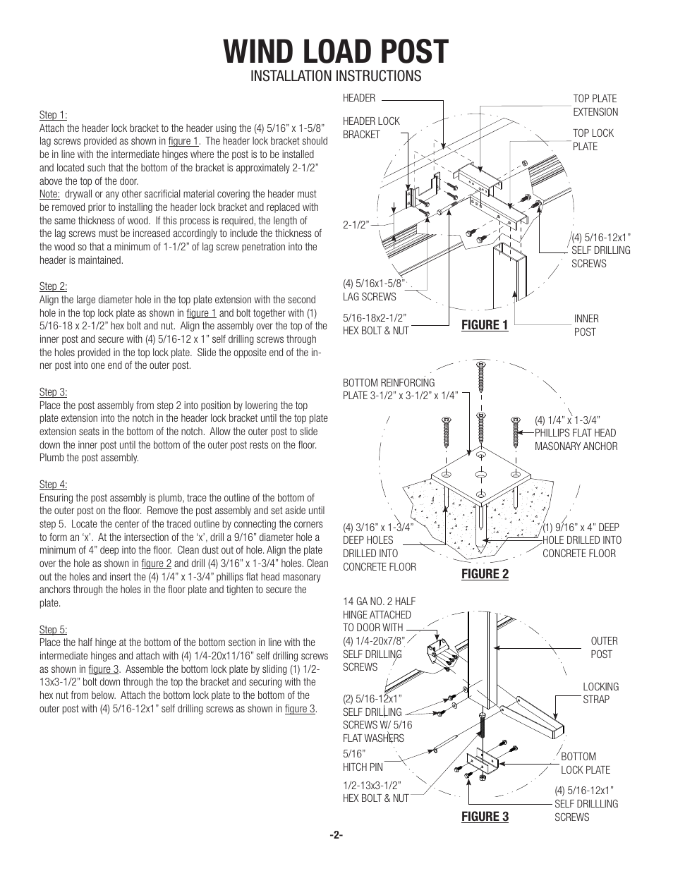 Wind load post, Installation instructions | Wayne-Dalton 5150 User Manual | Page 2 / 4