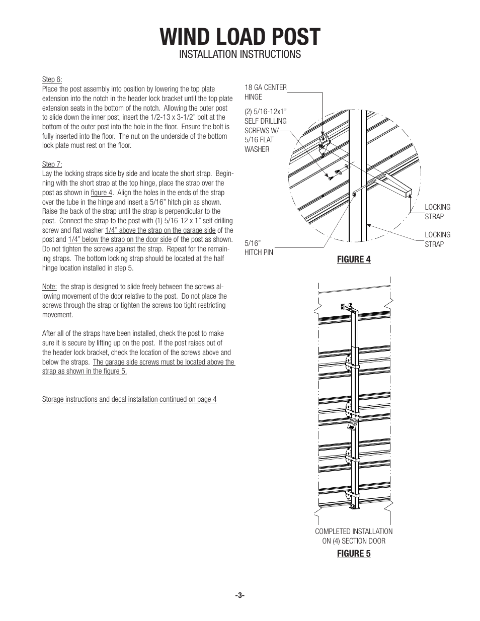 Wind load post, Installation instructions | Wayne-Dalton 5150 User Manual | Page 3 / 4