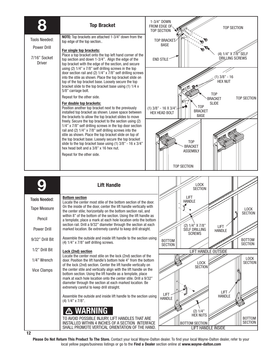 Warning | Wayne-Dalton 8800 User Manual | Page 12 / 28