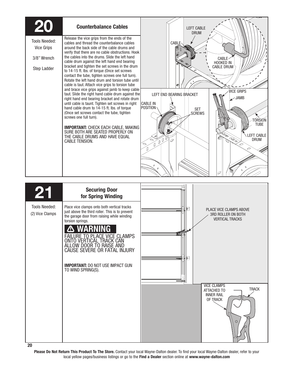 Warning | Wayne-Dalton 8800 User Manual | Page 20 / 28
