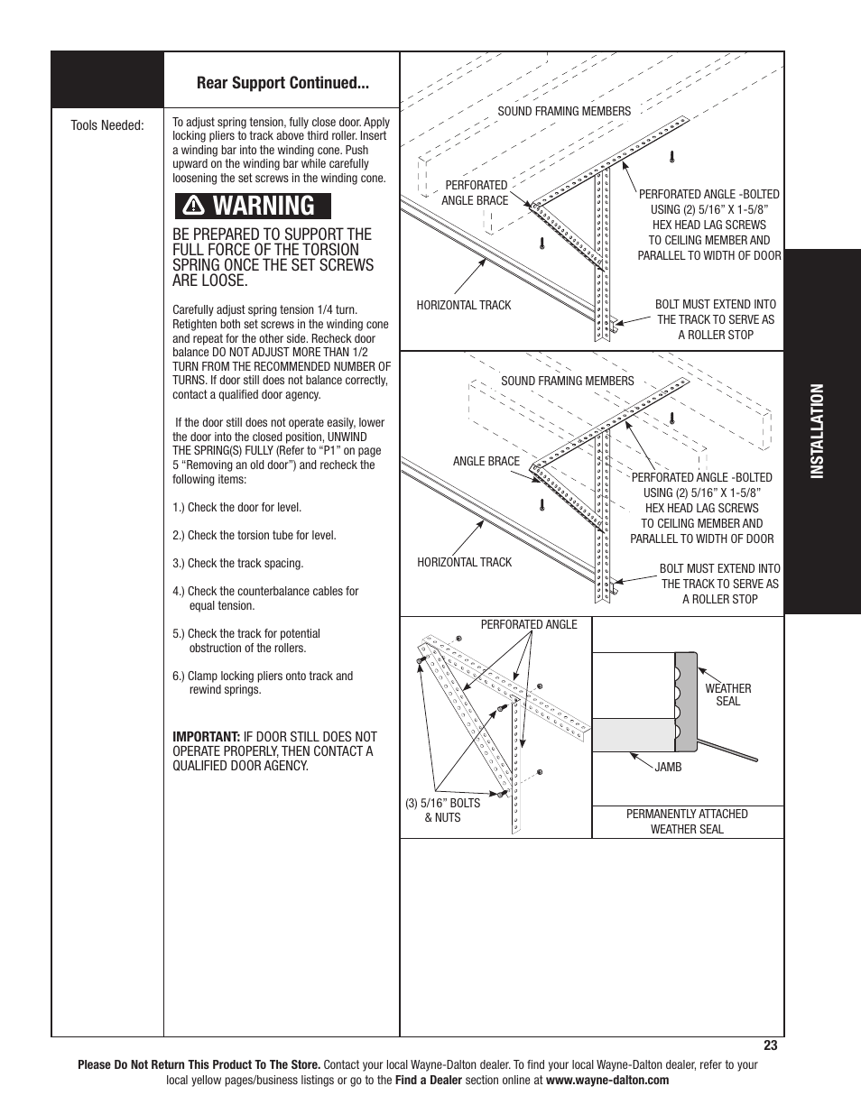 Warning | Wayne-Dalton 8800 User Manual | Page 23 / 28