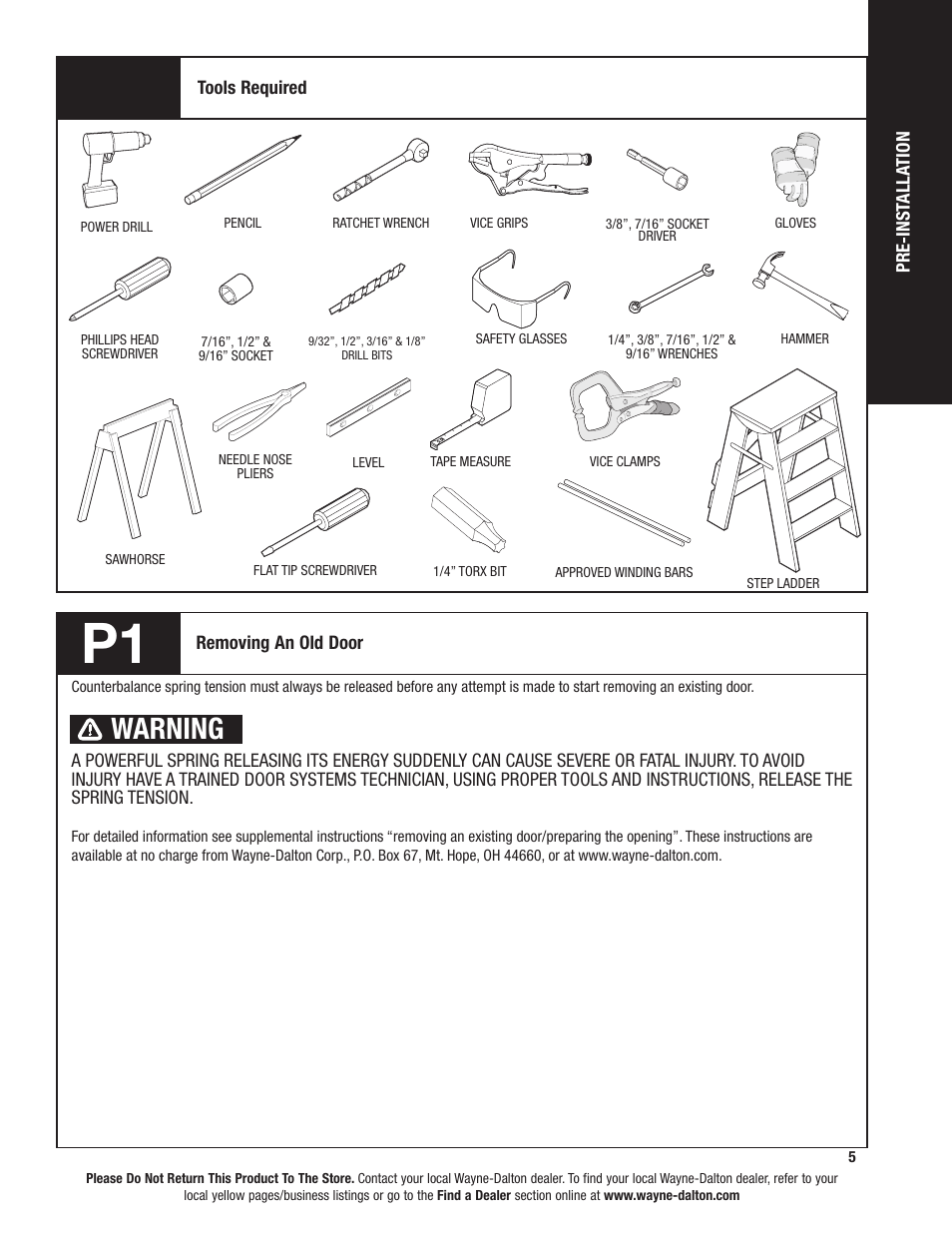 Warning | Wayne-Dalton 8800 User Manual | Page 5 / 28
