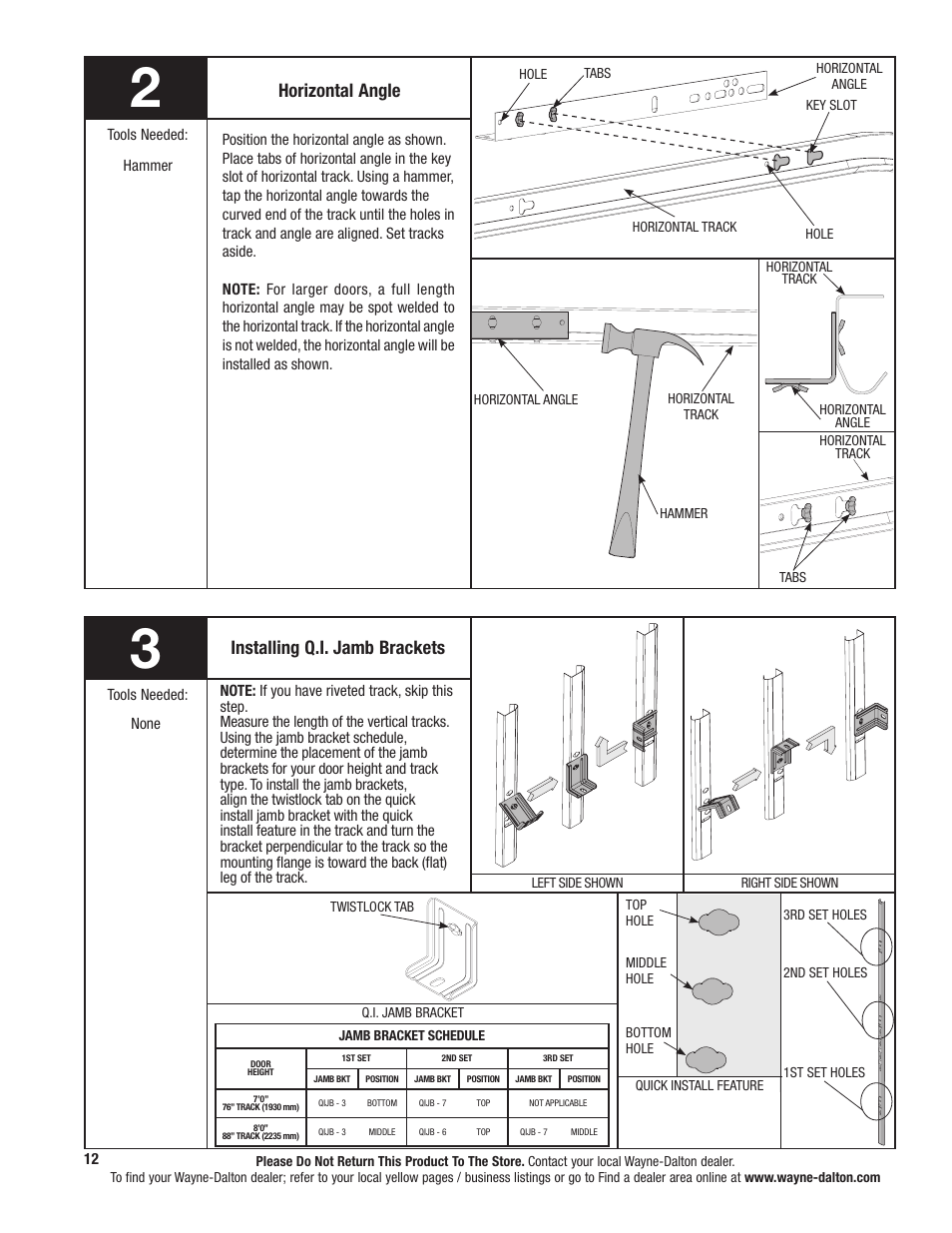 Horizontal angle, Installing q.i. jamb brackets | Wayne-Dalton TORQUEMASTER 5120 User Manual | Page 12 / 38