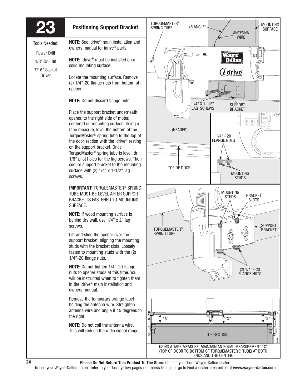 Positioning support bracket | Wayne-Dalton TORQUEMASTER 5120 User Manual | Page 24 / 38