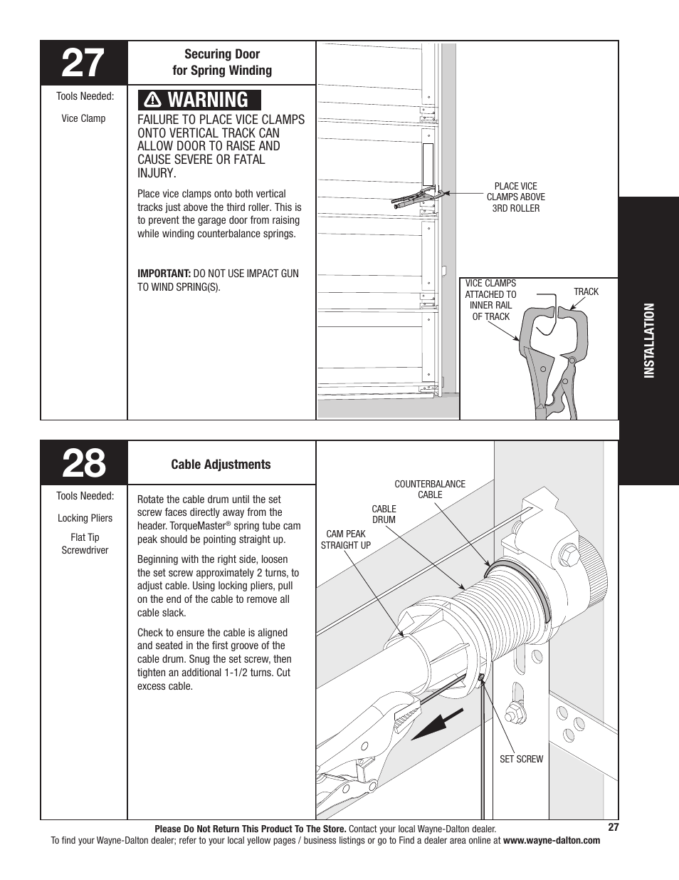 Warning | Wayne-Dalton TORQUEMASTER 5120 User Manual | Page 27 / 38