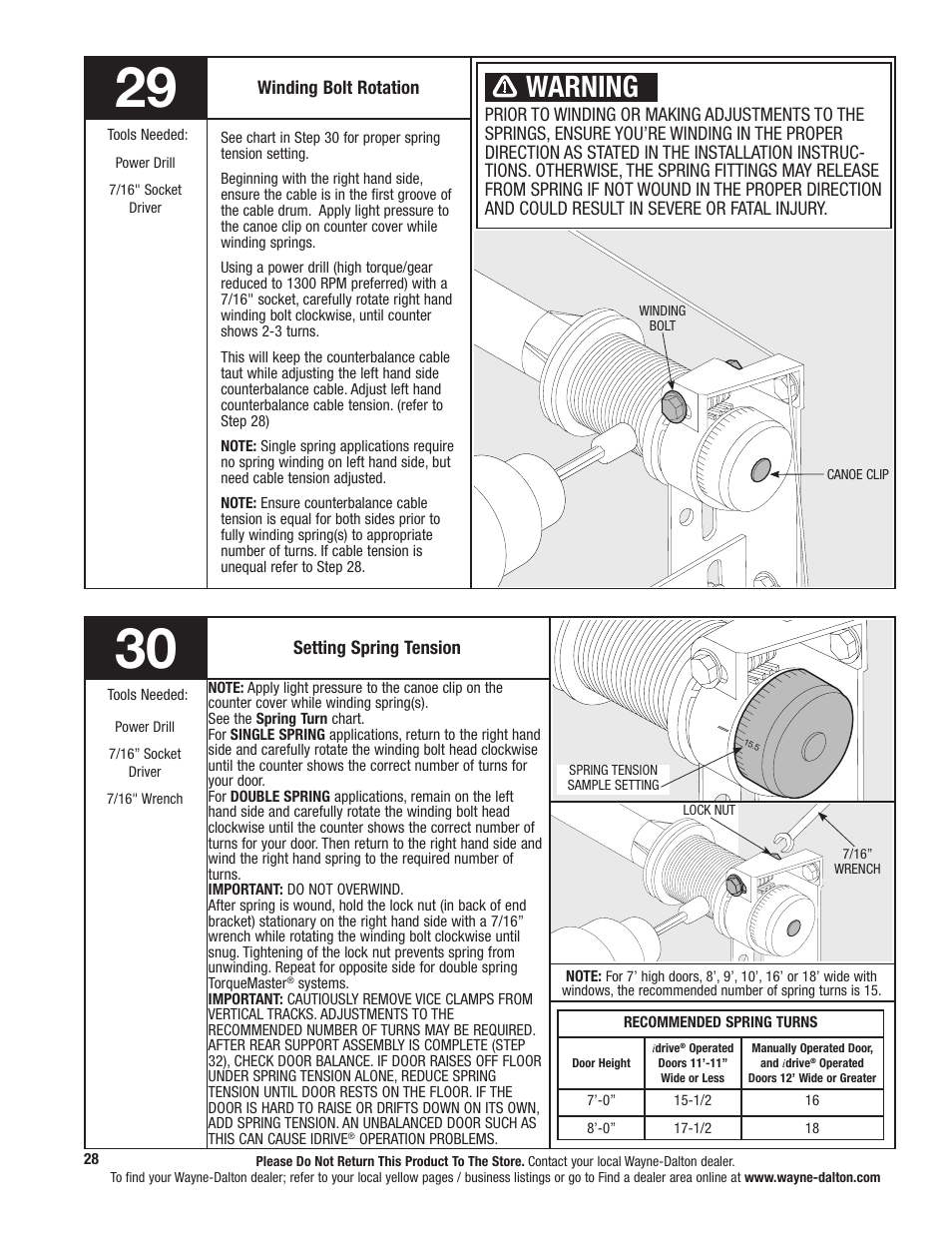 Warning | Wayne-Dalton TORQUEMASTER 5120 User Manual | Page 28 / 38