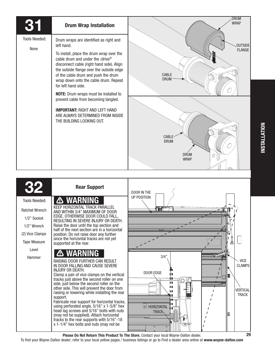 Warning | Wayne-Dalton TORQUEMASTER 5120 User Manual | Page 29 / 38