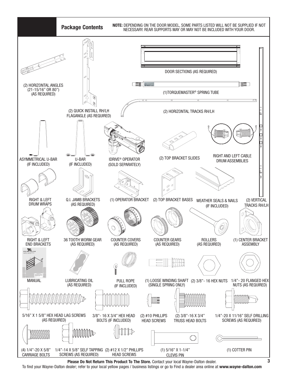 Package contents | Wayne-Dalton TORQUEMASTER 5120 User Manual | Page 3 / 38