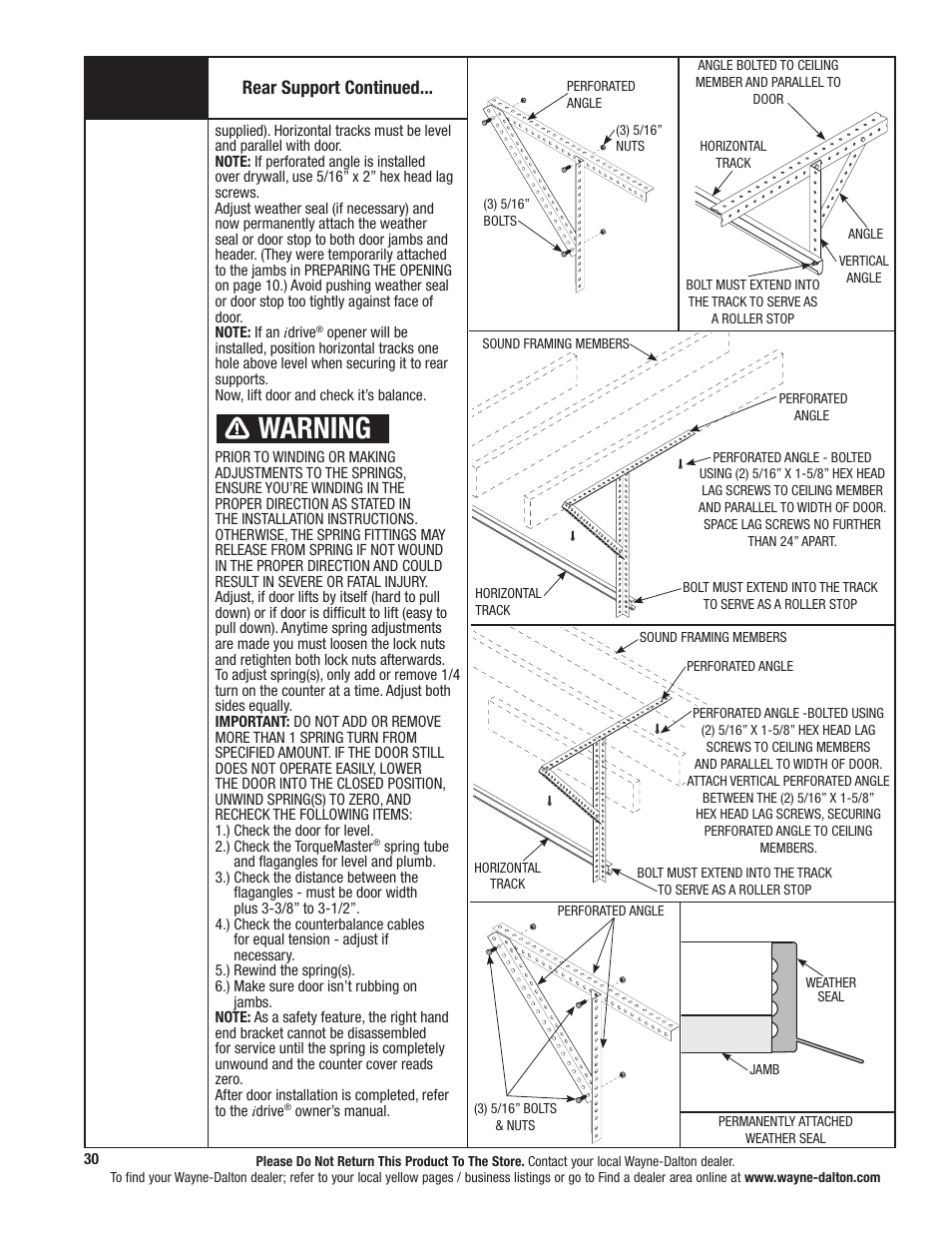 Warning | Wayne-Dalton TORQUEMASTER 5120 User Manual | Page 30 / 38