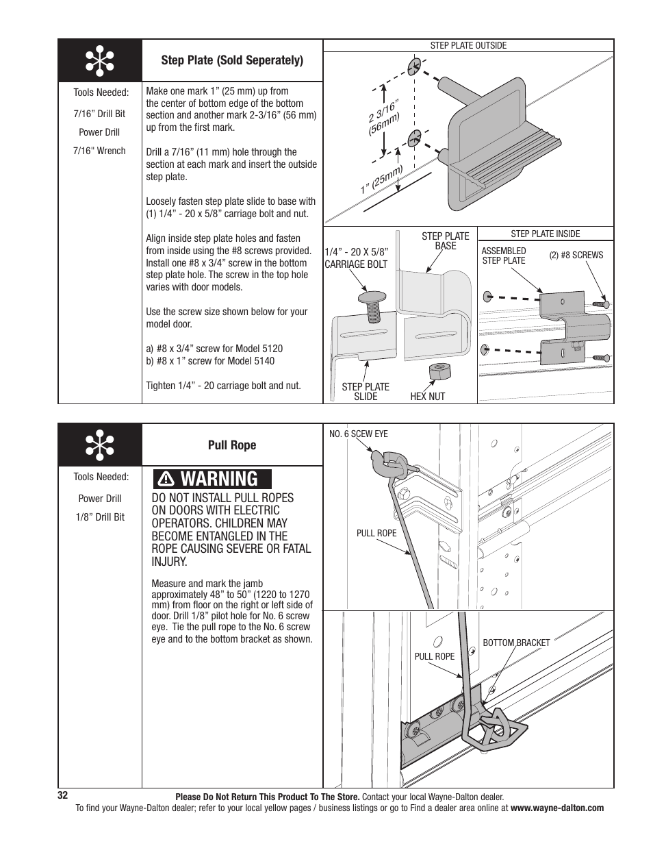 Warning | Wayne-Dalton TORQUEMASTER 5120 User Manual | Page 32 / 38