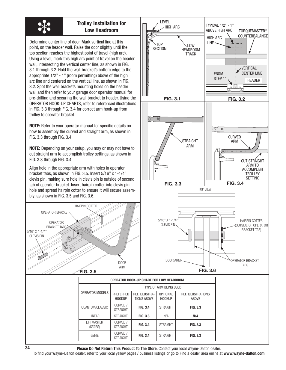 Trolley installation for low headroom | Wayne-Dalton TORQUEMASTER 5120 User Manual | Page 34 / 38