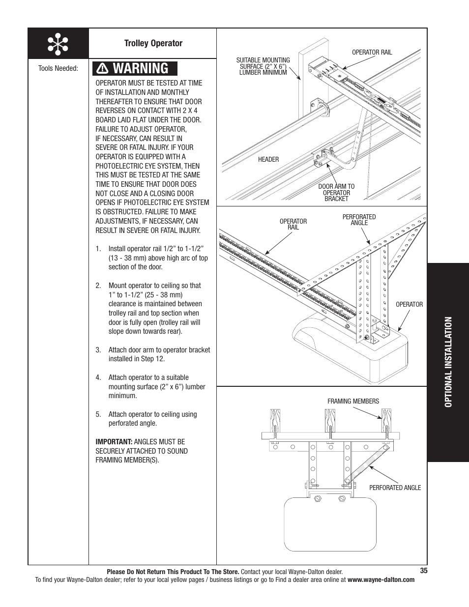 Warning | Wayne-Dalton TORQUEMASTER 5120 User Manual | Page 35 / 38