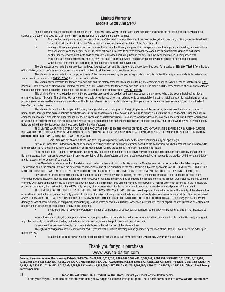 Wayne-Dalton TORQUEMASTER 5120 User Manual | Page 38 / 38