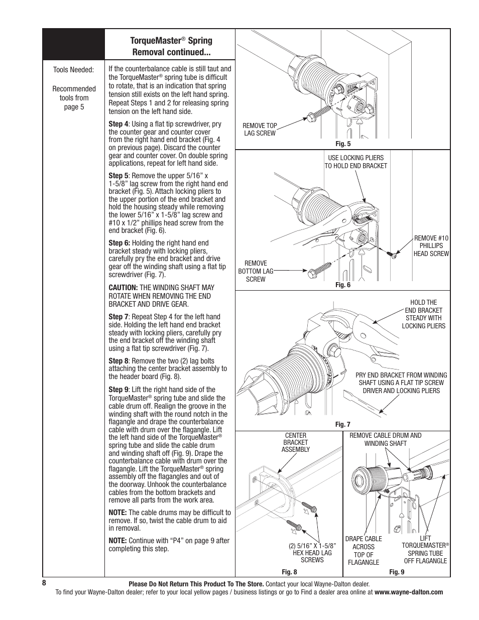 Torquemaster, Spring removal continued | Wayne-Dalton TORQUEMASTER 5120 User Manual | Page 8 / 38