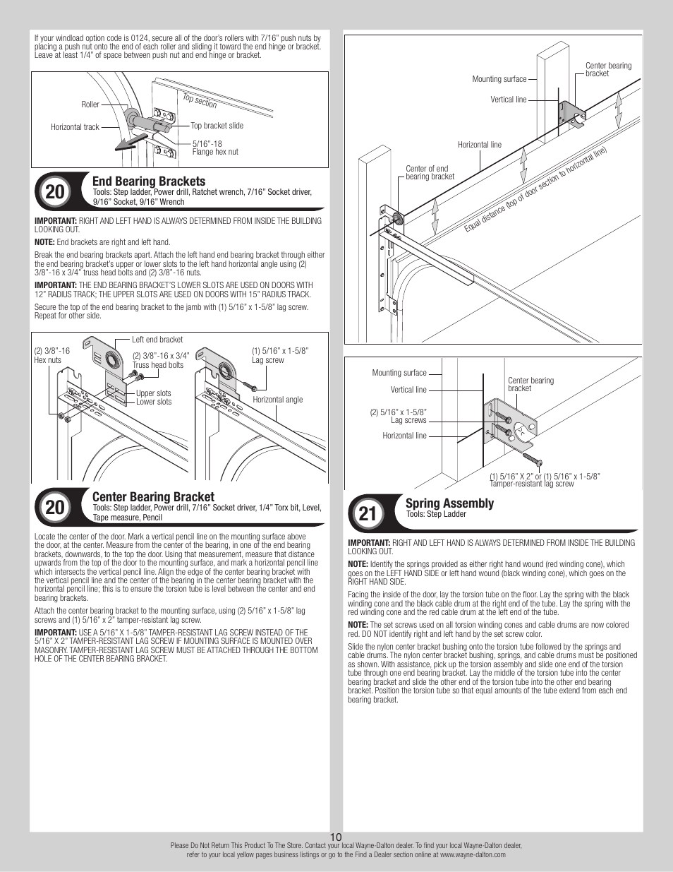 End bearing brackets, Center bearing bracket, Spring assembly | Wayne-Dalton 8500 User Manual | Page 10 / 18