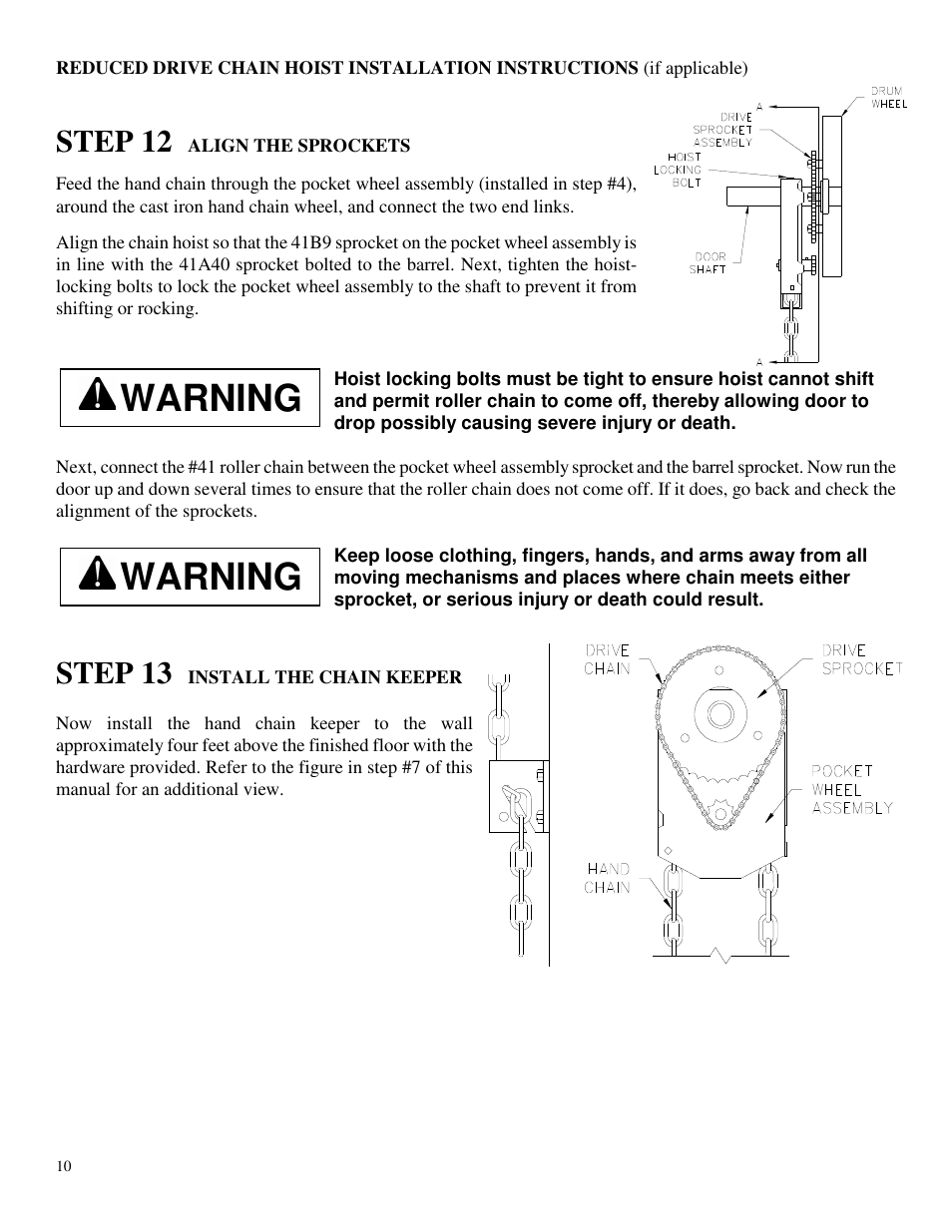 Warning, Step 12, Step 13 | Wayne-Dalton DS-350 User Manual | Page 10 / 12