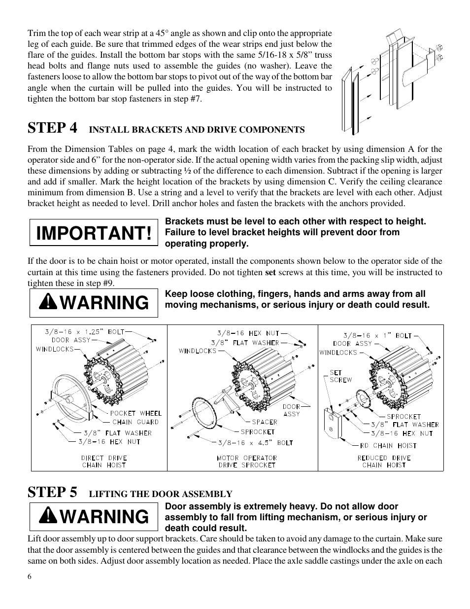 Warning, Important, Step 4 | Step 5 | Wayne-Dalton DS-350 User Manual | Page 6 / 12