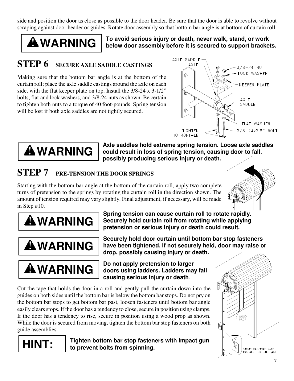 Warning, Hint, Step 6 | Step 7 | Wayne-Dalton DS-350 User Manual | Page 7 / 12