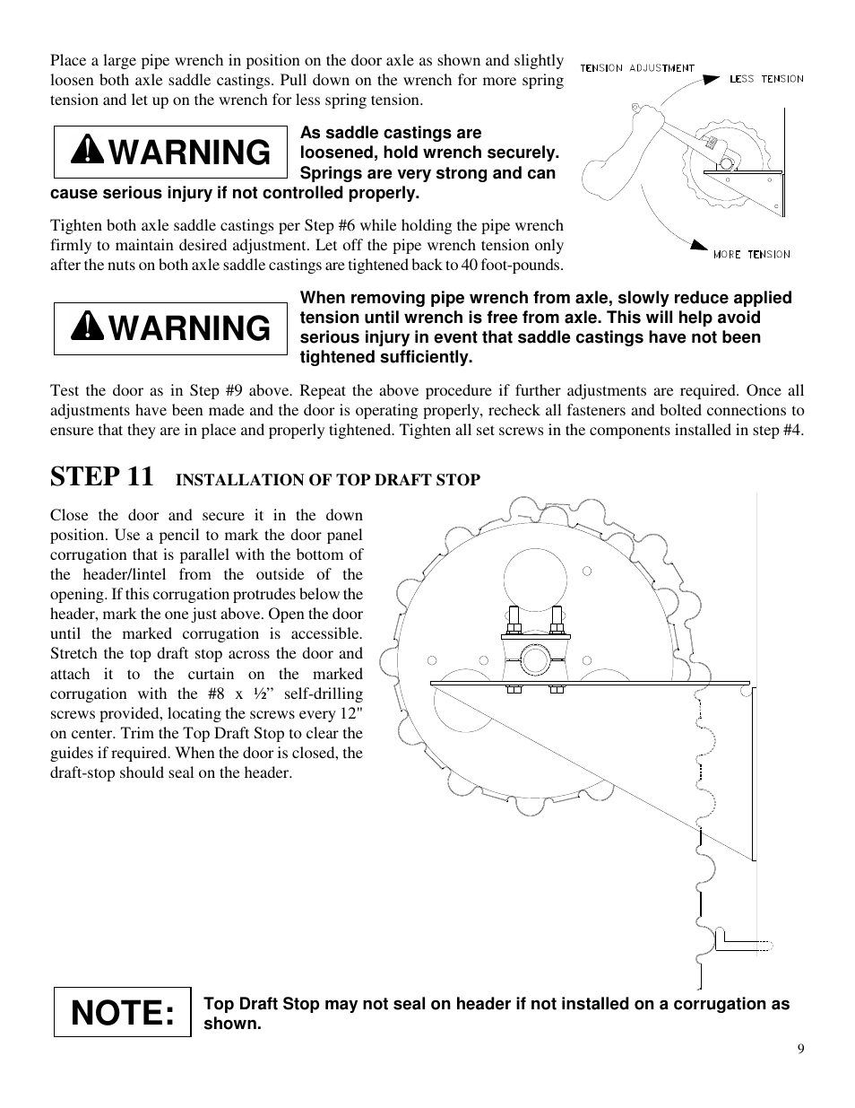 Warning, Step 11 | Wayne-Dalton DS-350 User Manual | Page 9 / 12