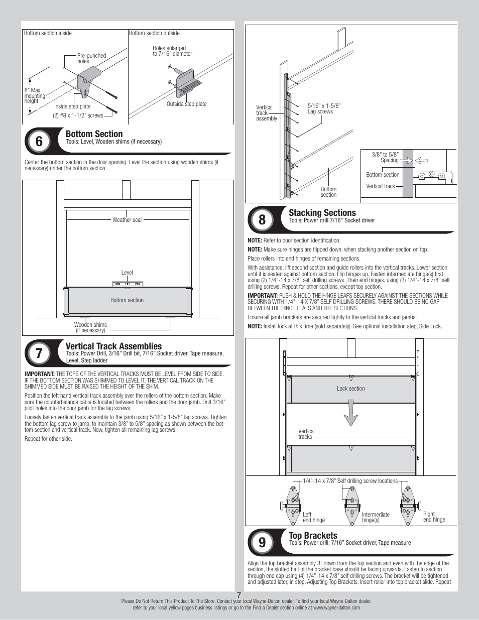 Vertical track assemblies, Top brackets | Wayne-Dalton TORSION 8500 User Manual | Page 7 / 16