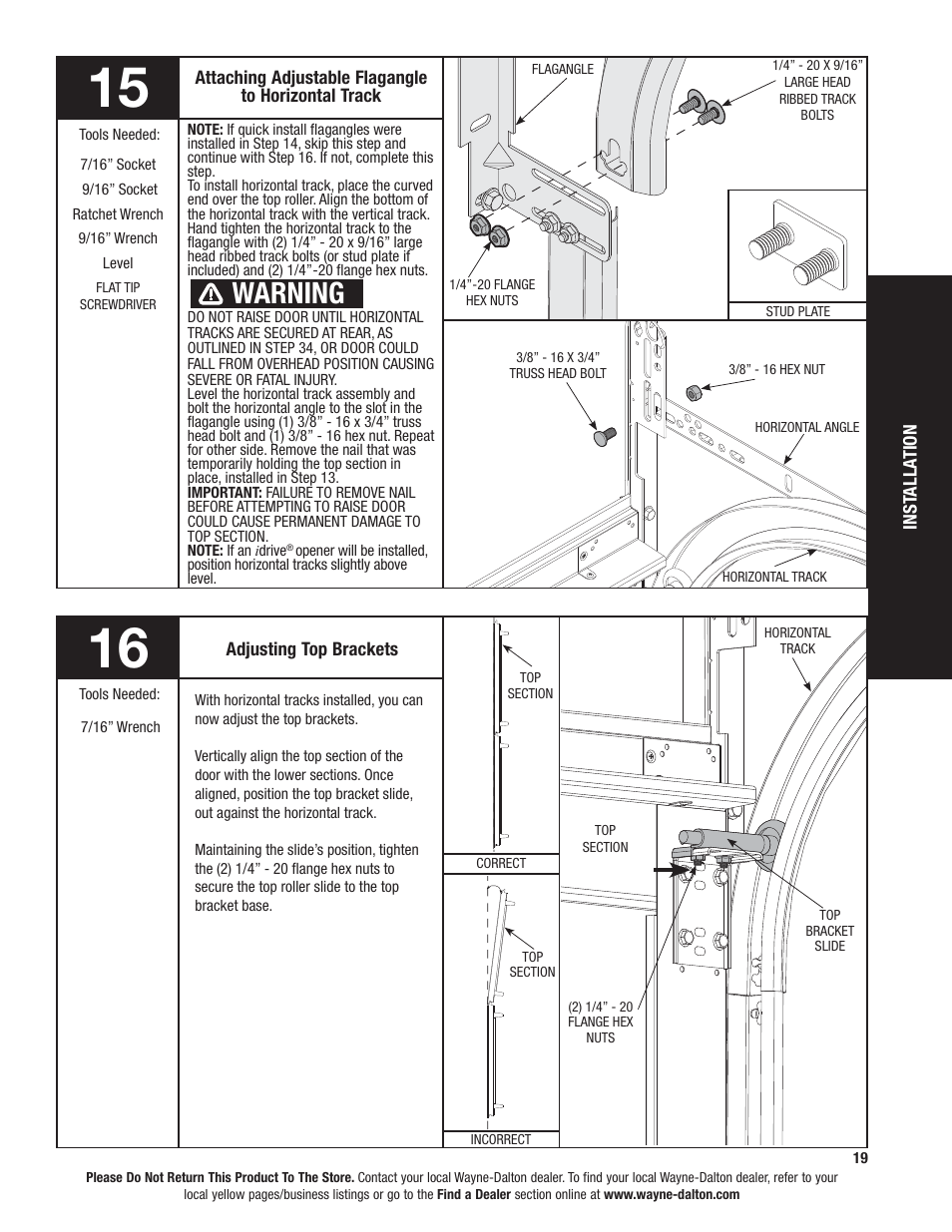 Warning | Wayne-Dalton 9100 User Manual | Page 19 / 80