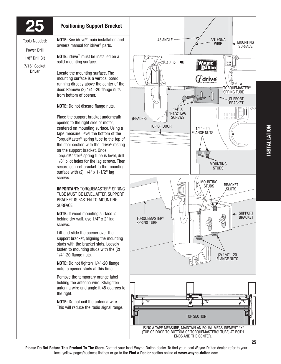 Inst alla tion positioning support bracket | Wayne-Dalton 9100 User Manual | Page 25 / 80