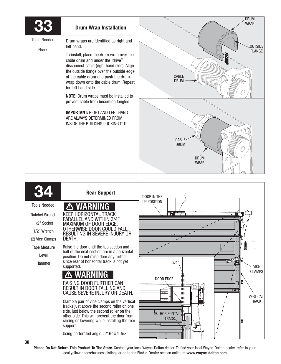 Warning | Wayne-Dalton 9100 User Manual | Page 30 / 80