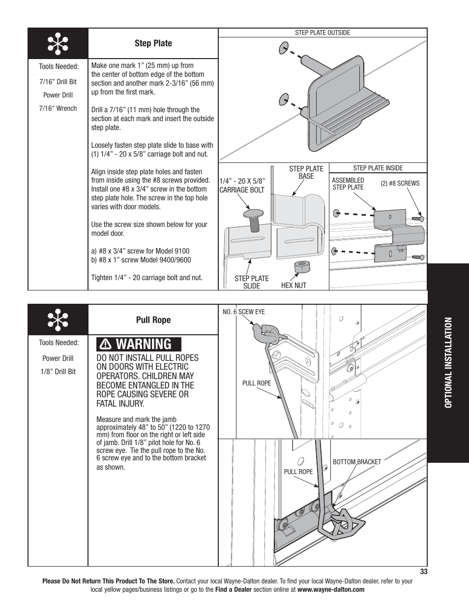 Warning | Wayne-Dalton 9100 User Manual | Page 33 / 80